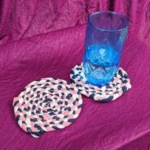 Upcycled fabric coasters- navy, baby pink and white (2 of 2)